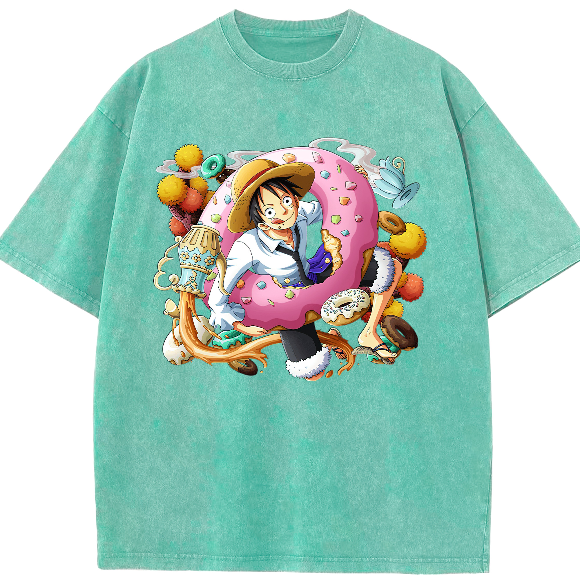 ワンピース モンキー・D・ルフィ ONE PIECE Monkey D. Luffy 綿100% ヴィンテージ風 半袖Tシャツ（フロントプリント）
